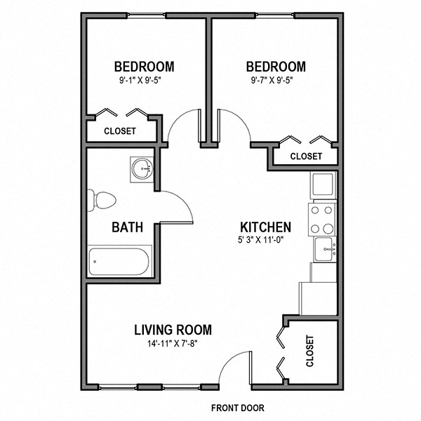 Floor plan for 1 bed, 1 bath, 480 sqft